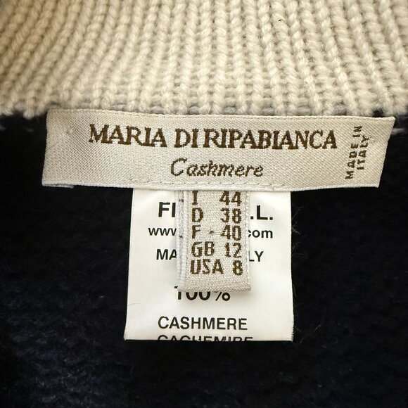 Maria Di Ripabianca Cashmere Button Down Cardigan Black with White Trim Sz 8 - Picture 2 of 7
